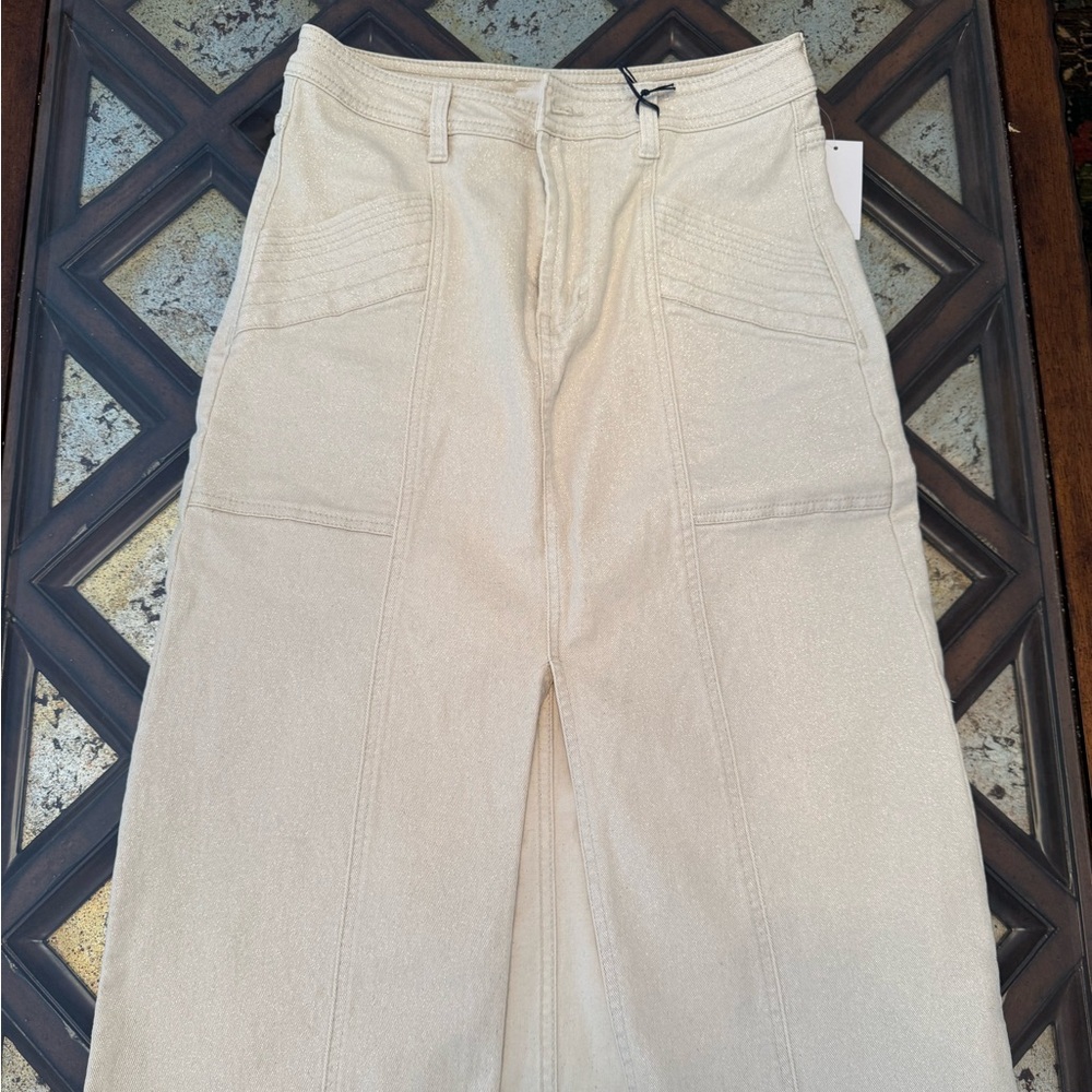 Habitual Cream Midi Skirt with Front Slit